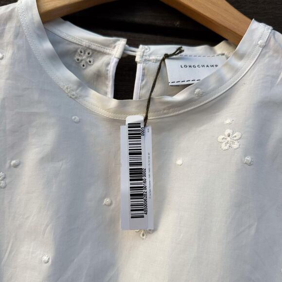 Longchamp Eyelet Blouse Peplum Top in White - Picture 5 of 8